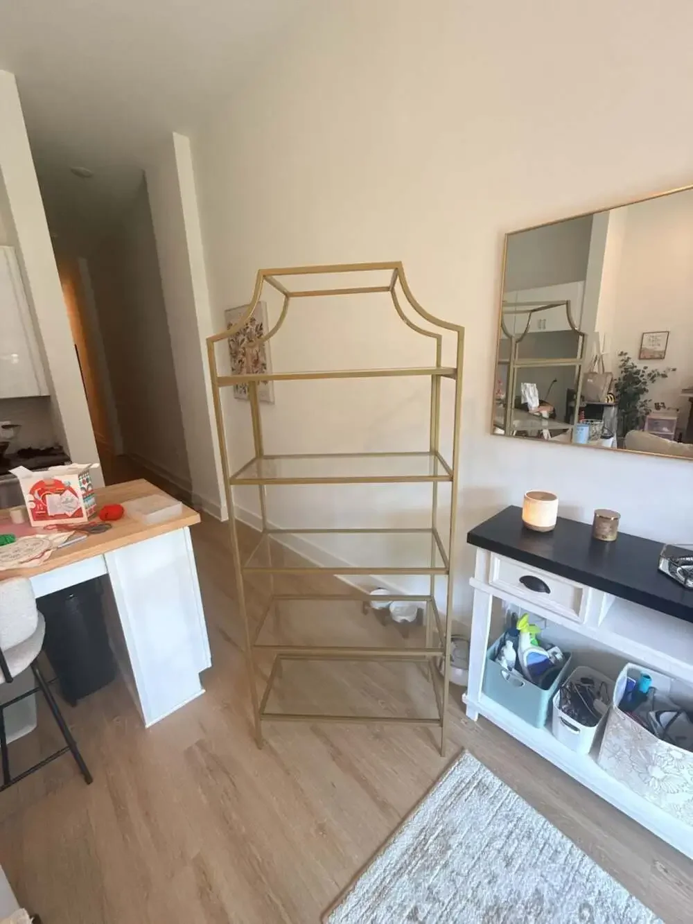 Bowery Hill Glass 5-Tier Etagere Bookcase in Gold